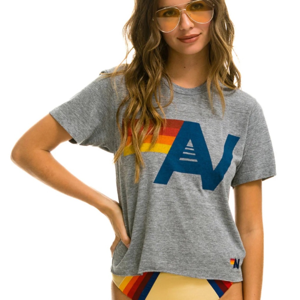 NWT Aviator Nation Logo Heather Grey Boyfriend Tee Size XS